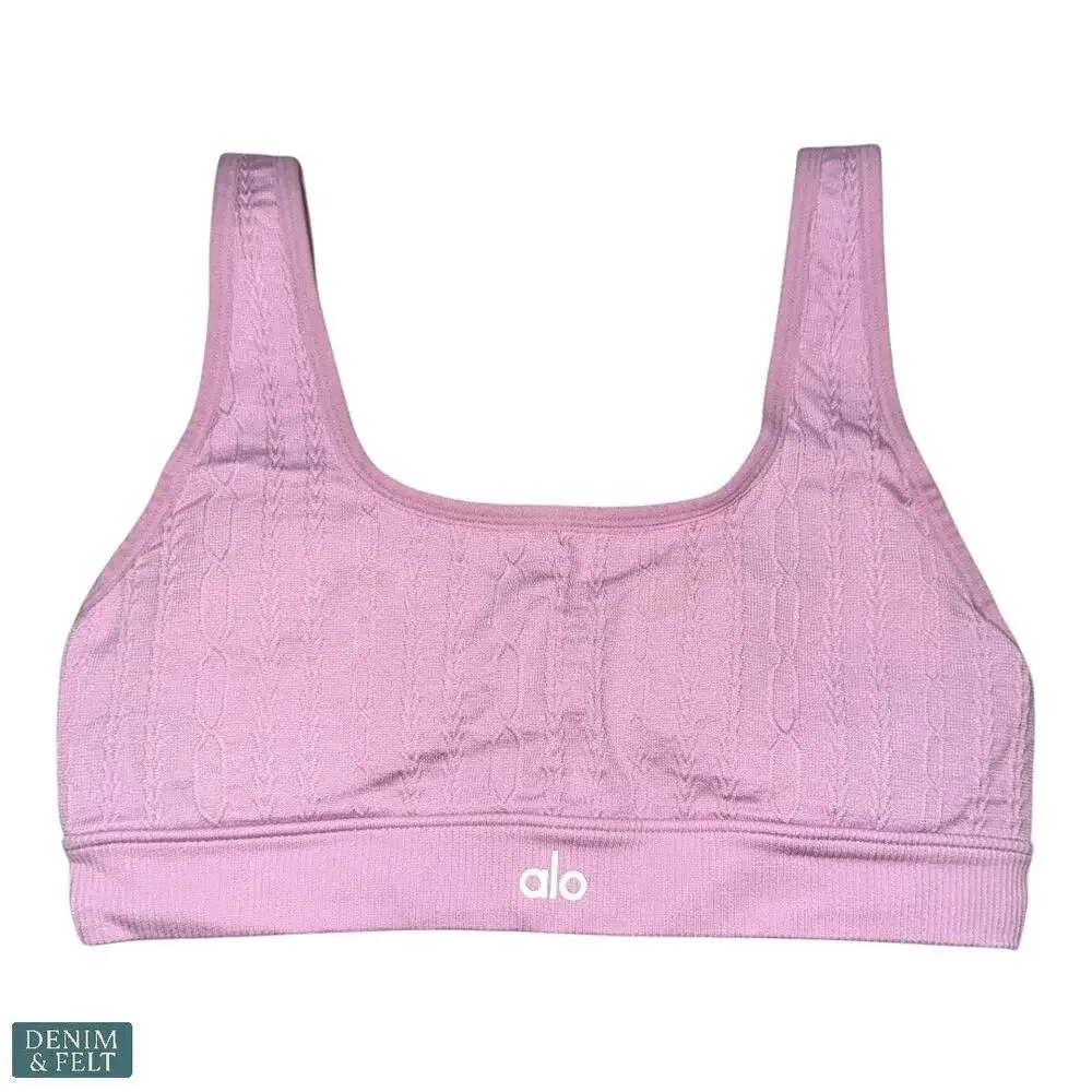 Alo Yoga‎ Seamless Cable Knit Bra & High-Waist Legging Set Sugarplum Pink Small